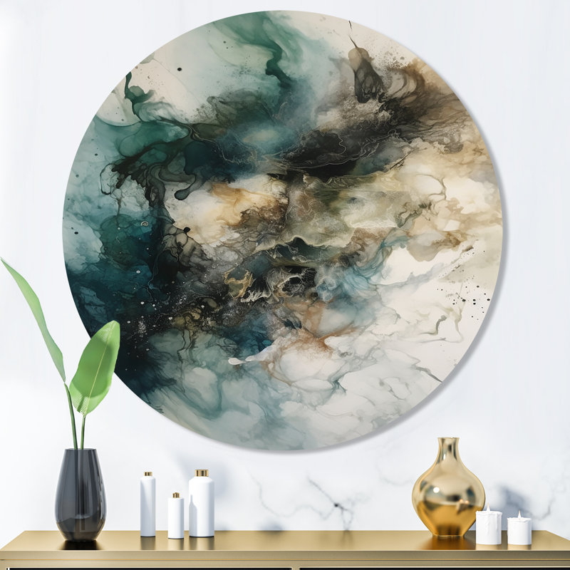 Inner Worlds of Marble II - Art mural rond abstrait géométrique en métal, H 36 po x l 36 po x P 1 po