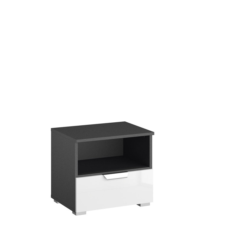Aditio 1 Drawer Bedside Table, Metallic grey/High-gloss white
