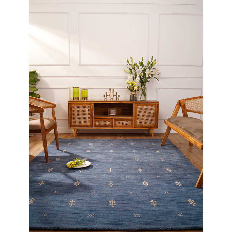 Hand Knotted Loom Wool Eco-Friendly Area Rugs - Rectangle | Blue Color | Contemporary, High Pile Thick Handmade Anti Skid Area Rugs for Living Room, Bed Room
