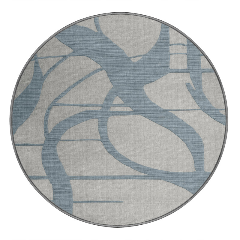 Tapis abstrait gris lavable à la machine, Rond 7 pi