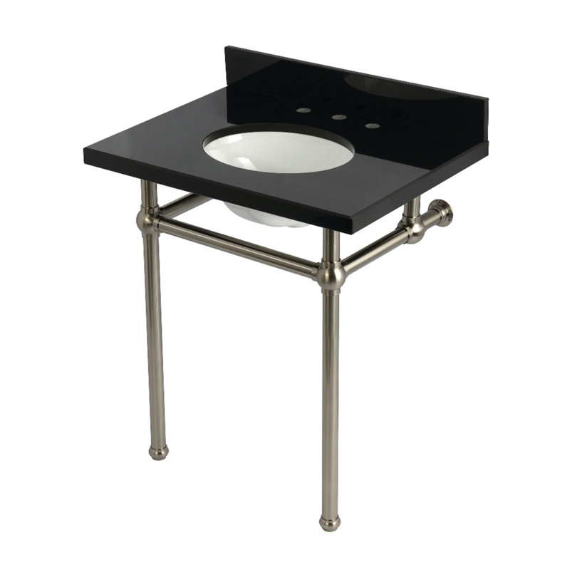 Kingston Brass Templeton 30-Inch Black Granite Console Sink with Brass Legs (8-Inch, 3-Hole), Black Granite/Brushed Nickel