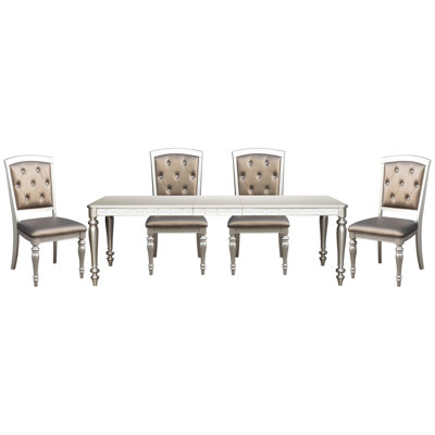 Salle à manger de style moderne 5 pièces au fini argenté: table rectangulaire et 4 charmantes chaises d'appoint en similicuir: fascinantes