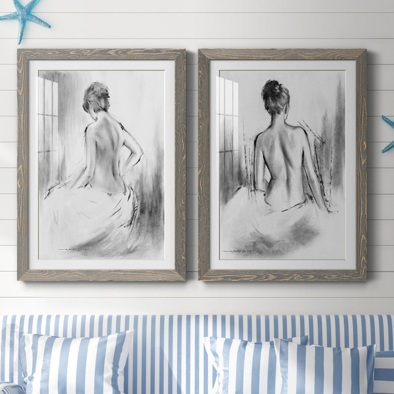 «Soft Silhouette V», ensemble de 2 reproductions sur toile, Impression encadrée avec passe-partout, H 20 po x l 17 po, Gris