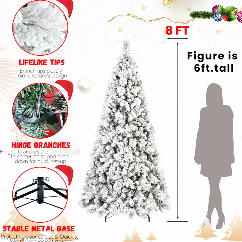 Arbre de Noël recouvert de neige 6 pi, 752 pointes, branches, conception à charnières, support en métal convenant aux installations saisonnières