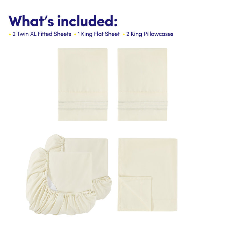 Split & Adjustable King Ultra Soft Double Brushed Microfiber Sheet Sets - Split King, Ivory, Split King, Ivory