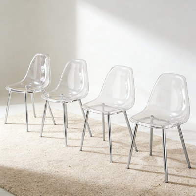 Modern simple transparent dining chair plastic chair armless crystal chair Nordic creative makeup stool negotiation chair Set of 4 and plating leg by Latitude Run