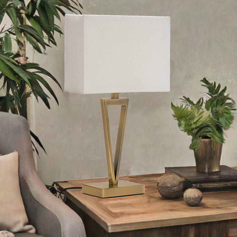 Airianna 49.5cm Rectangle Slimline Table Lamp, Ivory/White, Gold