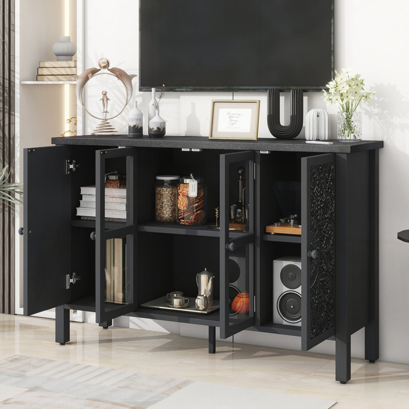 Console multimédia avec 3 armoires spacieuses, Noir