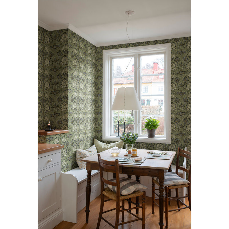 Papier peint floral souci africain, Vert mer