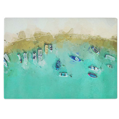 Tempered Glass Aerial View of Boats Chopping Board