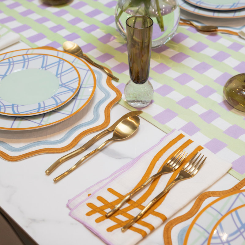 Embroidered Linen Napkins, Purple/Amber
