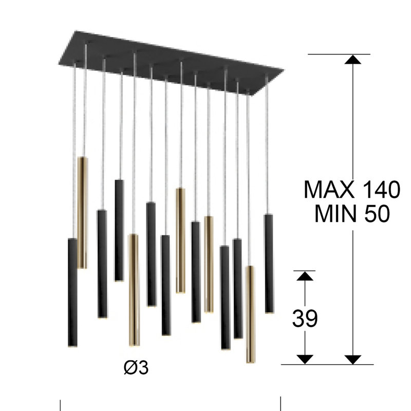Kuhlmann - Light Gold/Matte Black LED Cluster Pendant, 37.5cm H x 82cm W x 82cm D