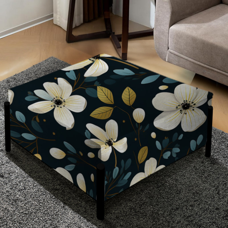 Beauté florale minimaliste en ivoire - Grand repose-pieds carré floral