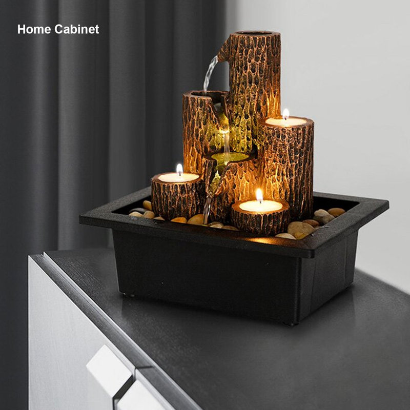 Fontaine de table avec lumières à DEL 3 étapes fontaine de chutes de bois mort à l'intérieur pour bureau Home DecorUS Plug 110V