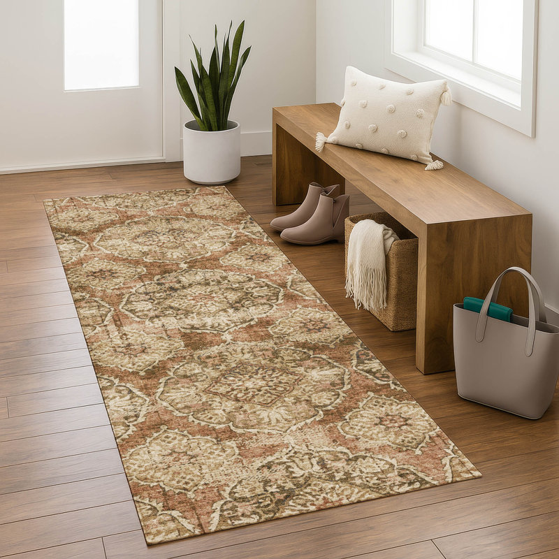 Premium Machine Washable Mayfield AMF2196 panel Rug, 2'3" x 7'6" Runner, Paprika