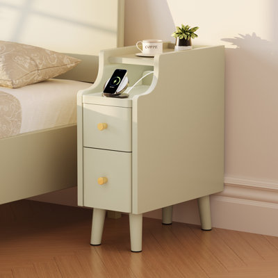 Table de chevet étroite avec tiroirs, table d'appoint en bois massif de 7,9 po pour petits espaces, petite table de chevet pour chambre à coucher avec plateau coulissant