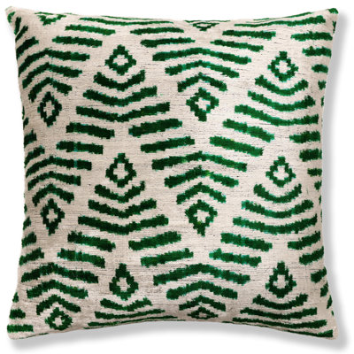 Hand-Knotted Emerald Green Geometric Silk Velvet Pillow - 20X20 Ikat