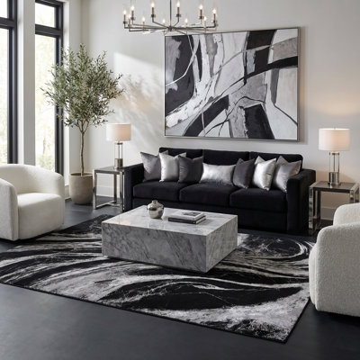 Selena Collection Abstract Black Modern Area Rug