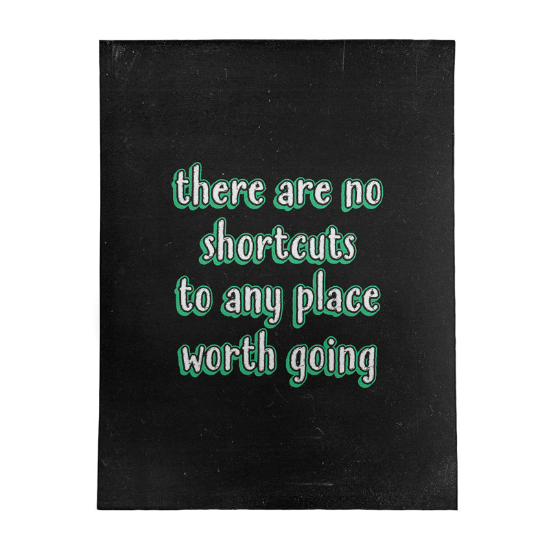 Tapis en chenille de polyester de style tableau noir Quotes No Shortcuts, Rectangle 5 pi x 7 pi