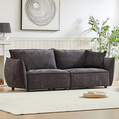 Moderne canapé modulaire en chenille moderne de 88 po, large et modulaire avec 2 coussins supplémentaires, siège et dossier à accoudoirs épais,