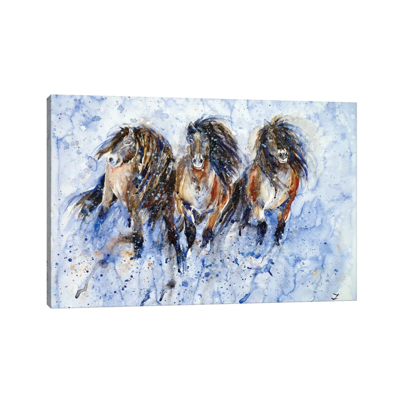 Yakutian Horses In The Snow Storm by Zaira Dzhaubaeva - Wrapped Canvas Gallery-Wrapped Canvas Giclée, 20.32cm H x 30.48cm W