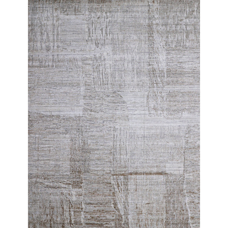 Tapis gris noué à la main, Rectangle 8 pi x 10 pi