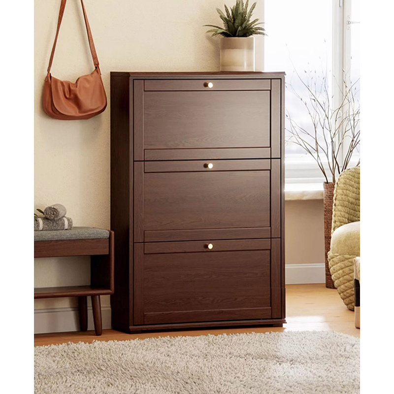 Slim rubberwood solid wood tipping shoe cabinet, 44.09" H x 21.65" W x 7.87" D, Brown