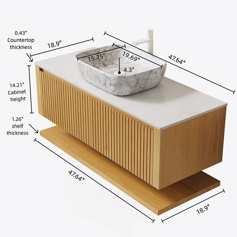 Ensemble de meuble-lavabo fonctionnel avec tiroirs et tablette ouverte, idéal pour les espaces de salle de bain organisés et élégants.