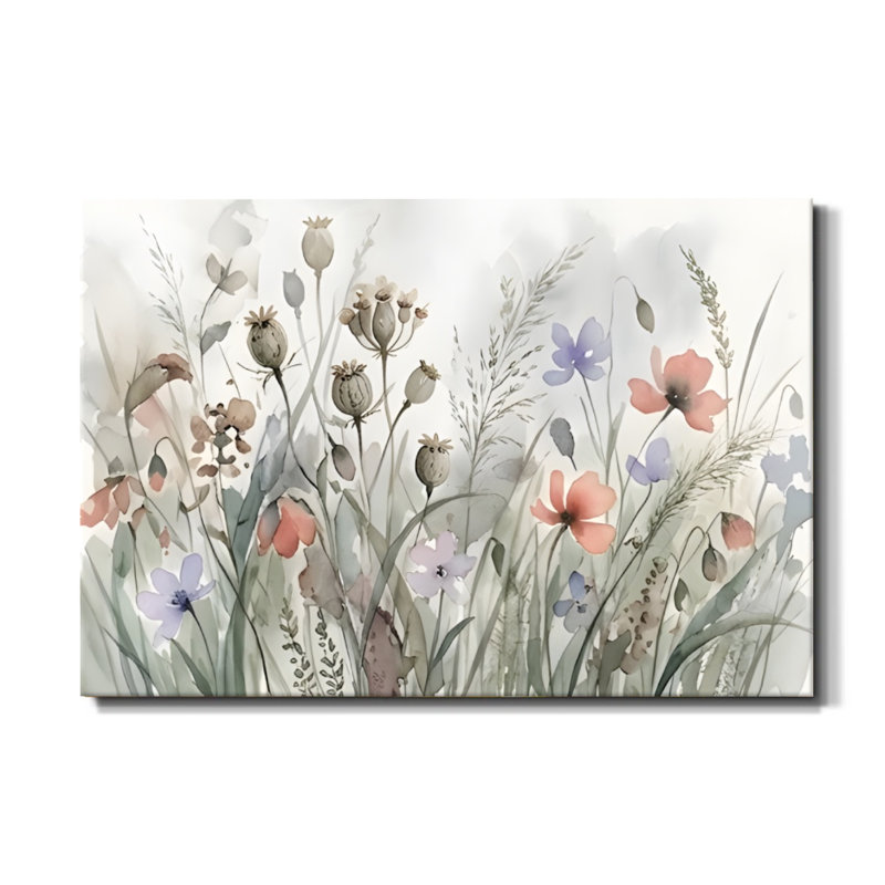 «Pastel Serenity», aquarelle moderne, arrangement floral sur toile tendue
