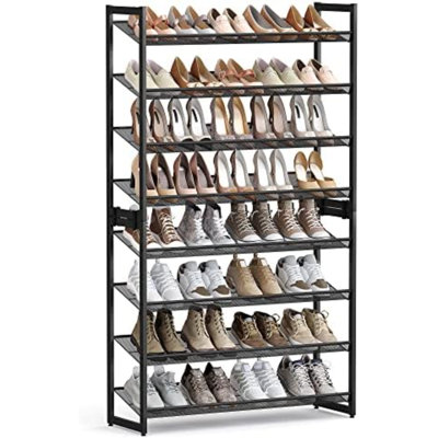 Range-chaussures, range-chaussures à 8 niveaux, support en métal pour le garage, ensemble de 2 tablettes empilables à 4 niveaux, avec tablettes réglables plates ou en angle, 32 à 40 paires, noir encre