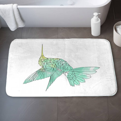 Geometric hummingbird Bath Mat with Non-Slip Backing - Quick Dry Memory Foam Bathroom Rug - Absorbent - Modern Plush Spa-Style - Machine Washable