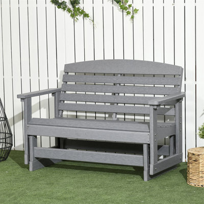 Outsunny 2-Person Outdoor Glider Bench Patio Double Swing Rocking Chair Loveseat w/ Slatted HDPE Frame for Backyard Garden Porch, Light Gray by Red Barrel Studio
