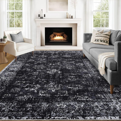 Washable Rug, Non-Slip, Vintage Floor Carpet, Low Pile, Distressed Pearl Velvet, Foldable, Soft, Bathroom, Laundry, Entryway, Gray.