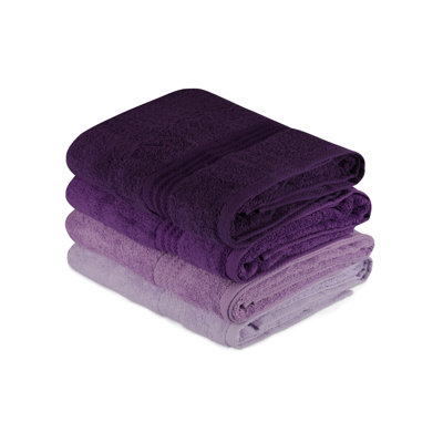 Luxurious 4-Piece Bath Towel Set, 100% Cotton, 27.6 x 55.1 inches | 500 GSM for Maximum Absorbency | Includes Special Gift Box | Elegant Light Lilac, Lilac, Purple & Dark Purple Colors | Machine Washable
