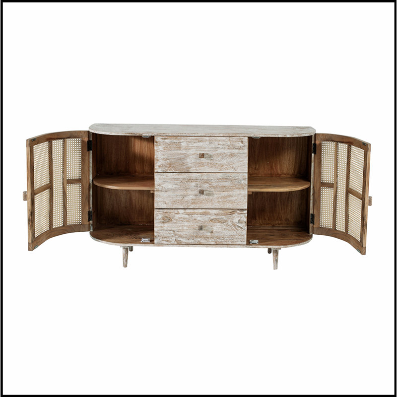 Console télé 57 po x 16 po x 33 po avec portes à canne, beaucoup de rangement et matériaux élégants pour les salons modernes