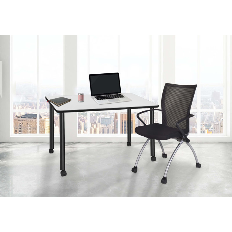 Bureau mobile Regency Kee, H 29 po x l 48 po x P 24 po, Blanc / noir