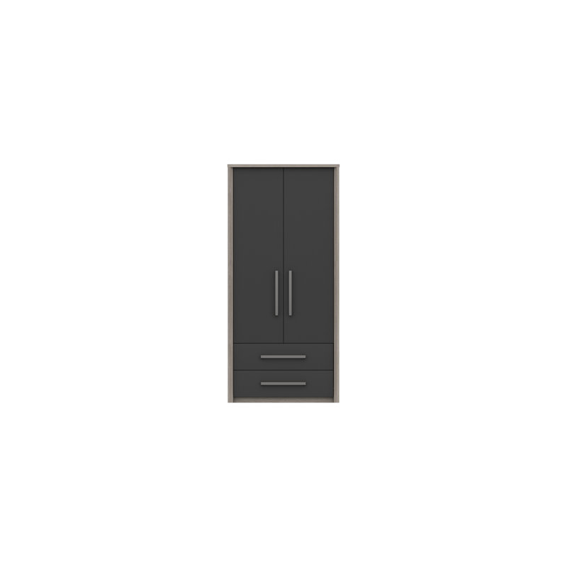 Colville 2 Door Manufactured Wood Wardrobe, Grey Oak/Graphite Gloss