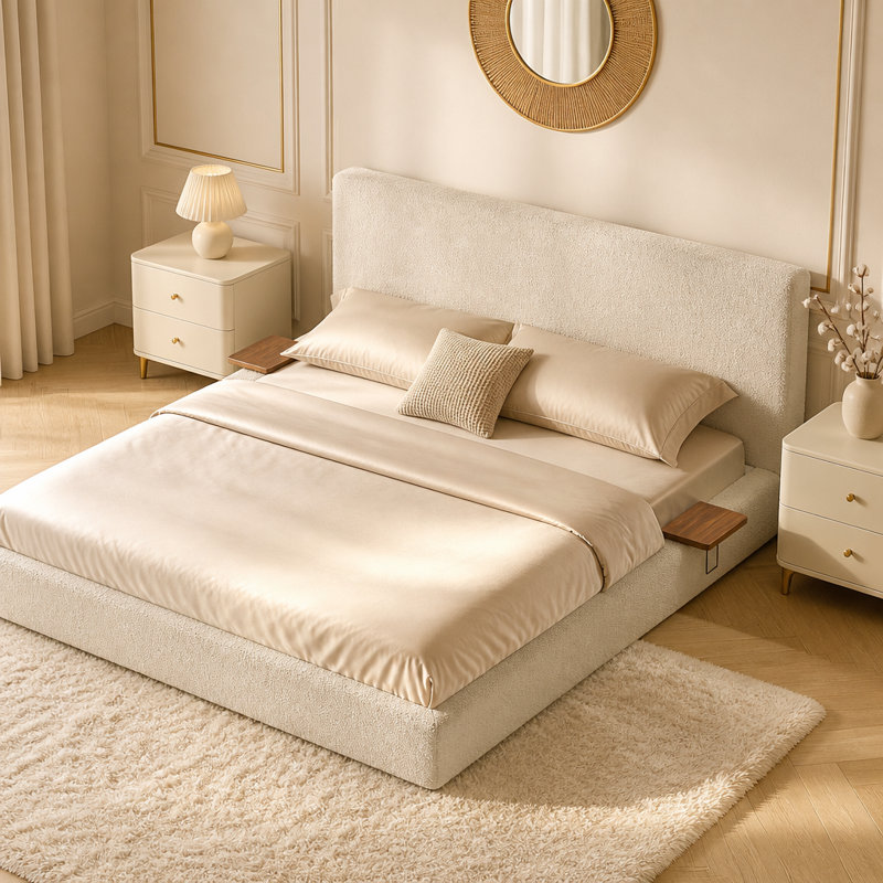 Upholstered Bed, Très grand californien, Blanc crémeux