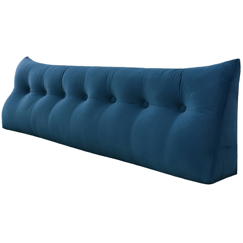 Sit-up Back Comfort Velvet Headboard Wedge Reading Pillow Triangular Backrest Back Support, Dark Blue, 20" H x 76" W