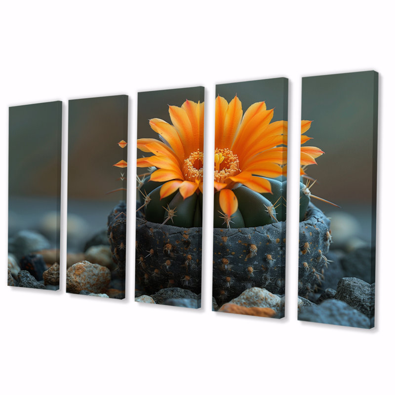 Ensemble de décorations murales florales monochromes - cactus orange, H 28 po x l 60 po