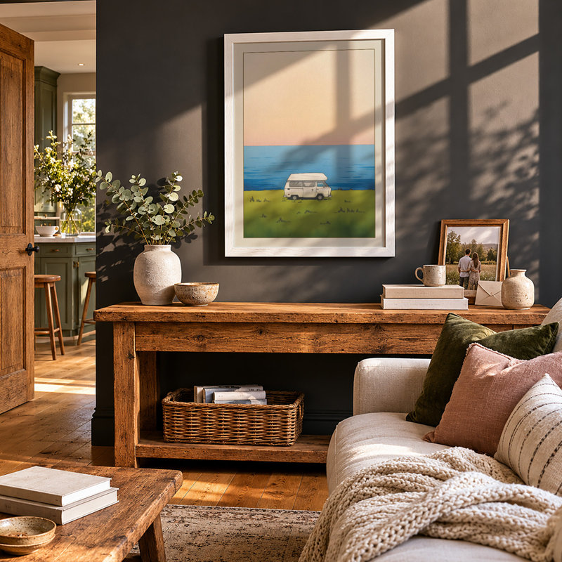 Camper Van at Leisure Modern - Framed Print, A3 - 42.0 x 29.7 cm, White