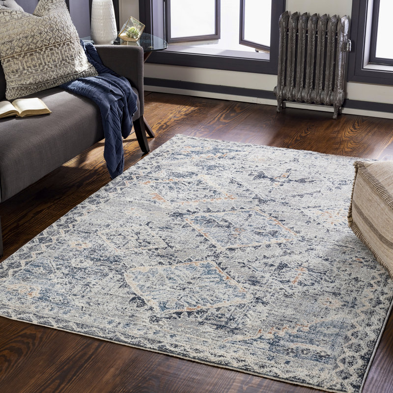 Tapis ivoire / bleu Diezel, Rectangle 5 pi x 7 pi 8 po