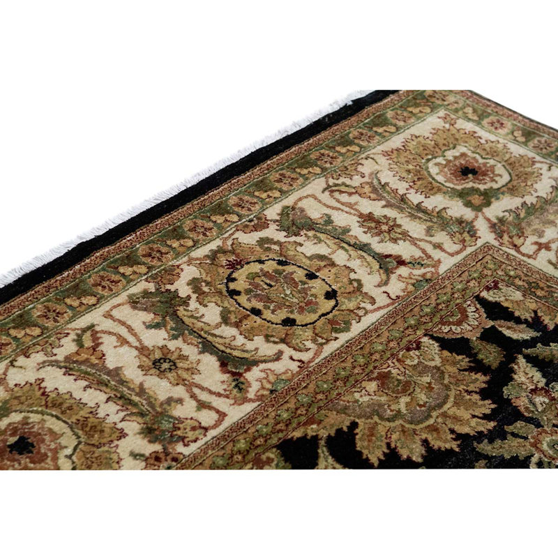 Tapis noir / crème / brun noué à la main de haute qualité et unique
