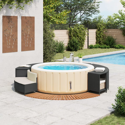 Vidaxl Hot Tub Surround Black Poly Rattan And Solid Wood Acacia