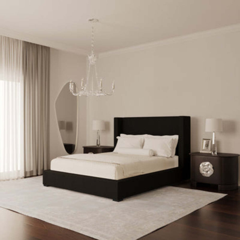 Roxborough Upholstered Wingback Bed, California King, Distressed Leather Black Jack, Weathered