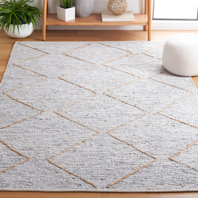 Imauri Vintage Leather Hand Woven Leather/Jute/Cotton Geometric Rug in Light Gray/Natural