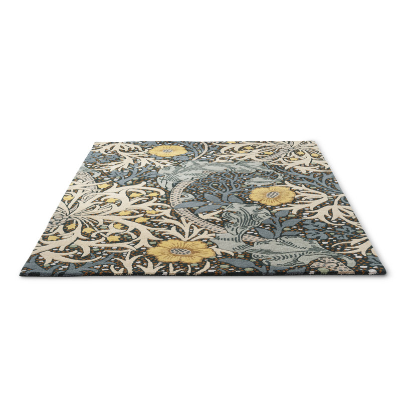 Morris Hand Tufted Wool Floral Area Rug in Blue, Rectangle 4'7" x 6'7"