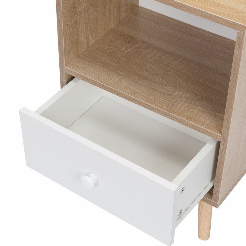 Natural and White Particleboard Pinewood Mid-Century Nightstand Set of 2