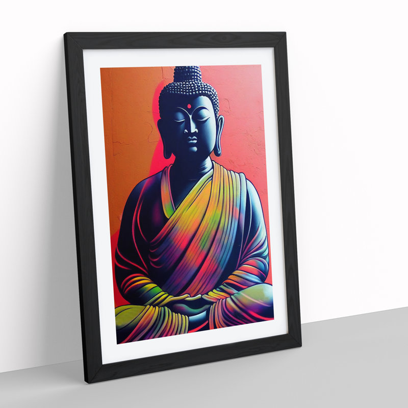 Colourful Buddha No.3 - Print, Black Framed, White, 66cm H x 48cm W x 2cm D