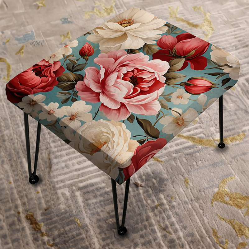 Motif floral rétro rose et bleu - repose-pieds rectangulaire floral